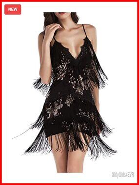 Flapper Dress 20s Gatsby Sequin Fringe Bodycon Mini Party Dress